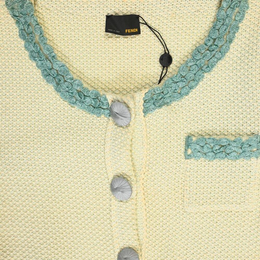 Fendi Knitted Embellished-Buttons Cardigan in Yellow Cotton - Picture 5 of 5